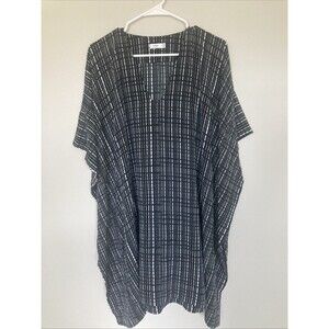 VINCE Navy Blue Silk Interlace Print V-Neck Short Sleeve Caftan Dress S $395